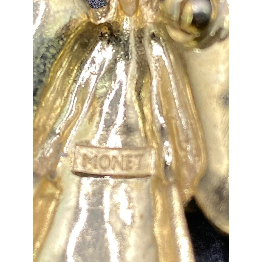 Vintage Monet Angel Brooch‎ Rhinestone Wings Gold Tone